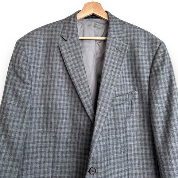 Lauren Ralph Lauren Wool Silk Blend Gray Plaid Two Button Blazer Men's Size 46L - Picture 3 of 13